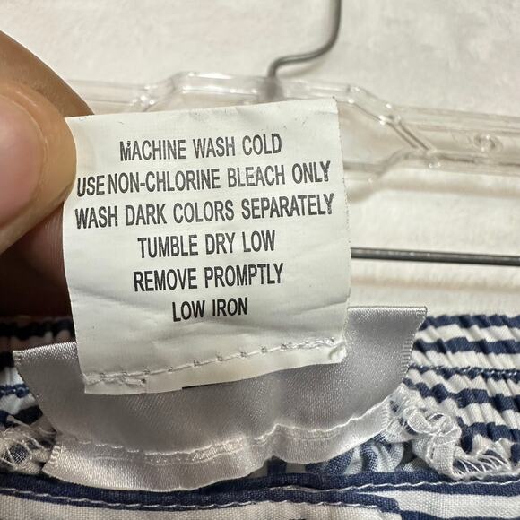 CW Classics Plus 20W Pinstripe Coastal Midi Skirt Blue White Button Summer Twill - Picture 8 of 9